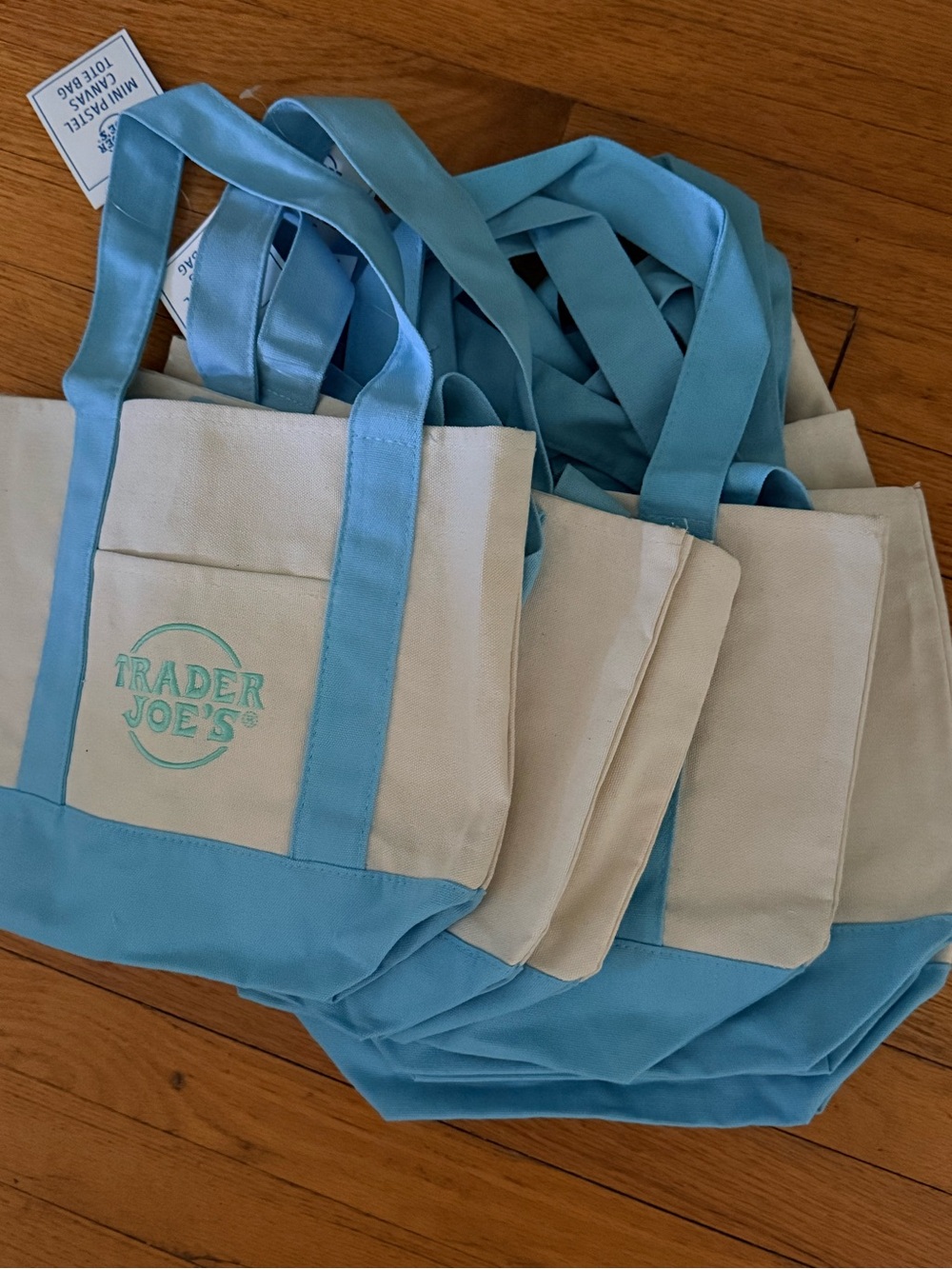 Trader Joe’s Mini Canvas Tote Bag in Light Blue - set of 6 bags